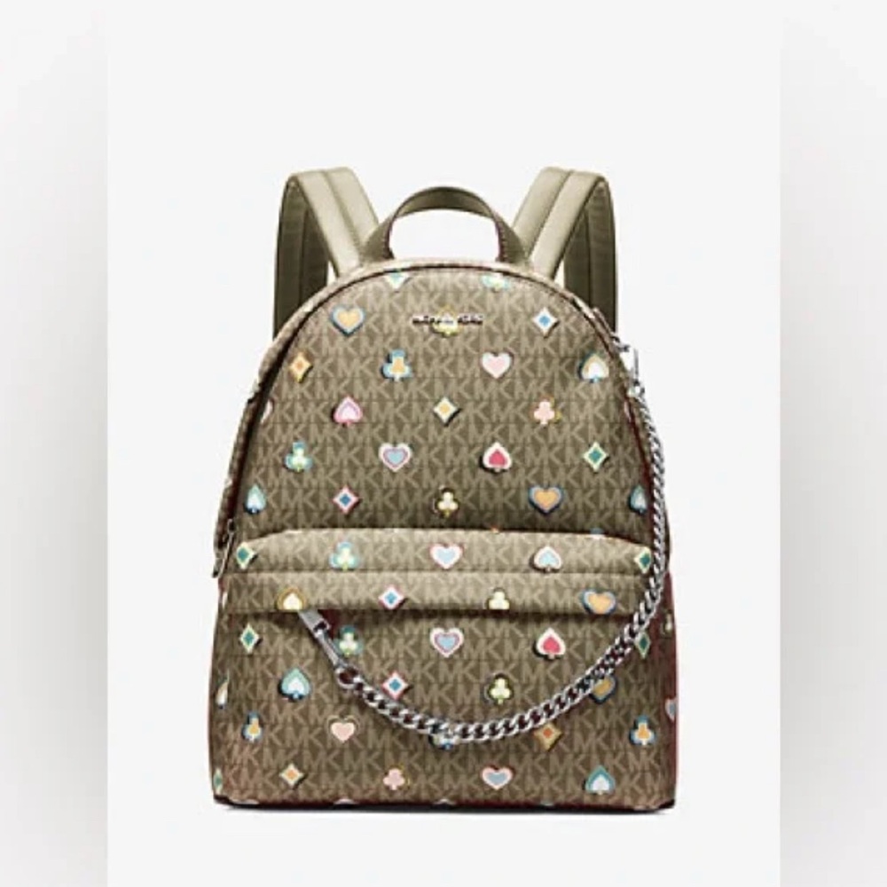 Michael Kors Gray Backpack with Colorful Heart and Clover Design - Picture 7 of 8